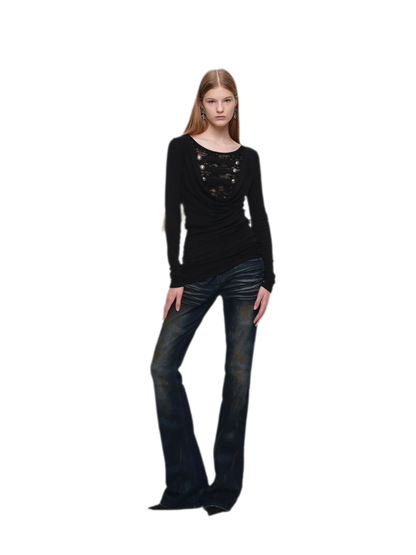 Rust-Dyed Flared Leg Jeans