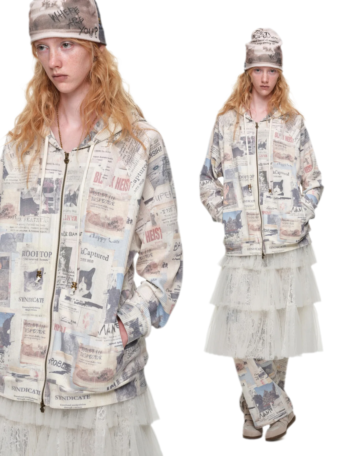 Waffle Print Hooded Set