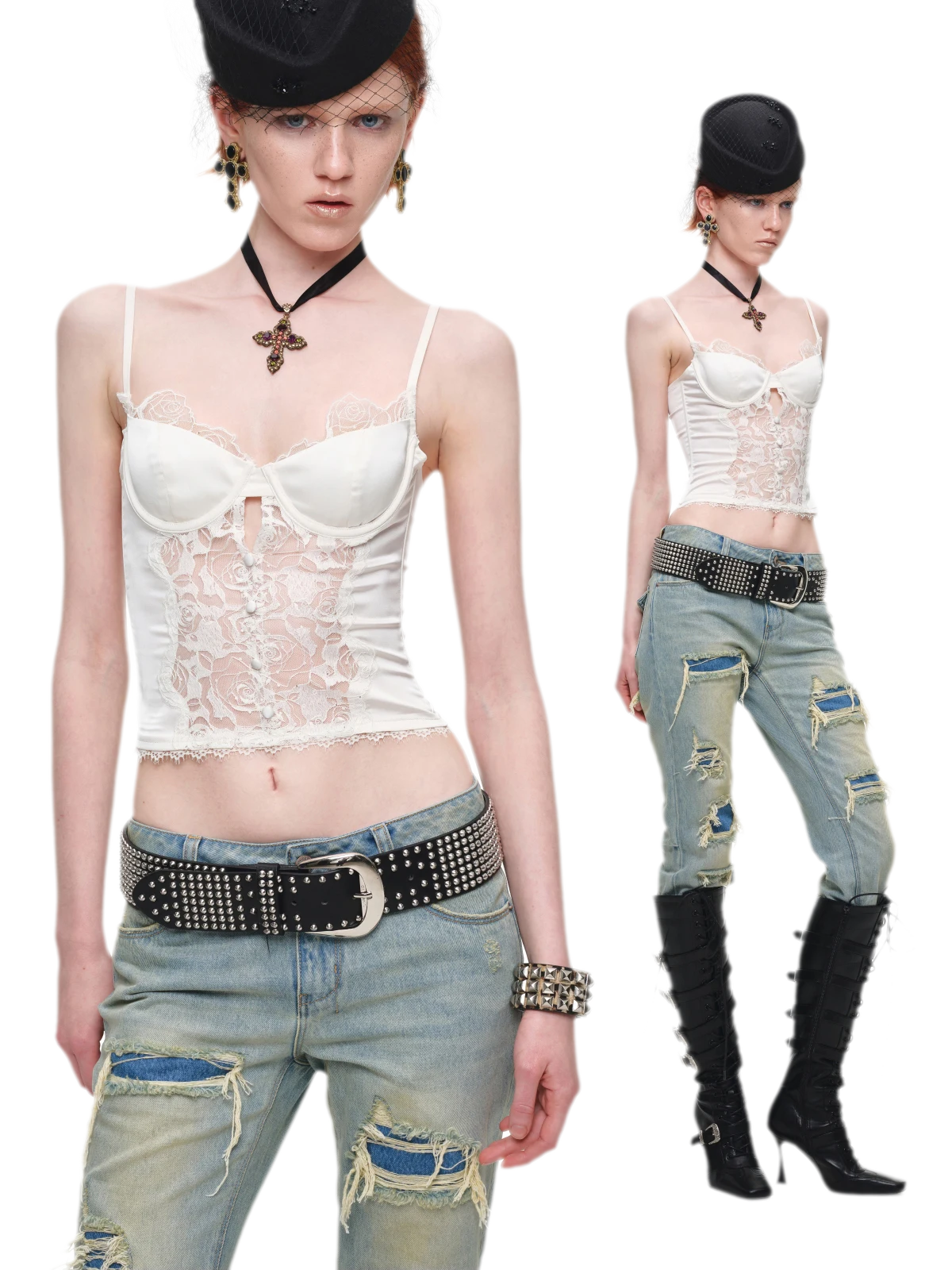 Lace Panel Satin Corset Top