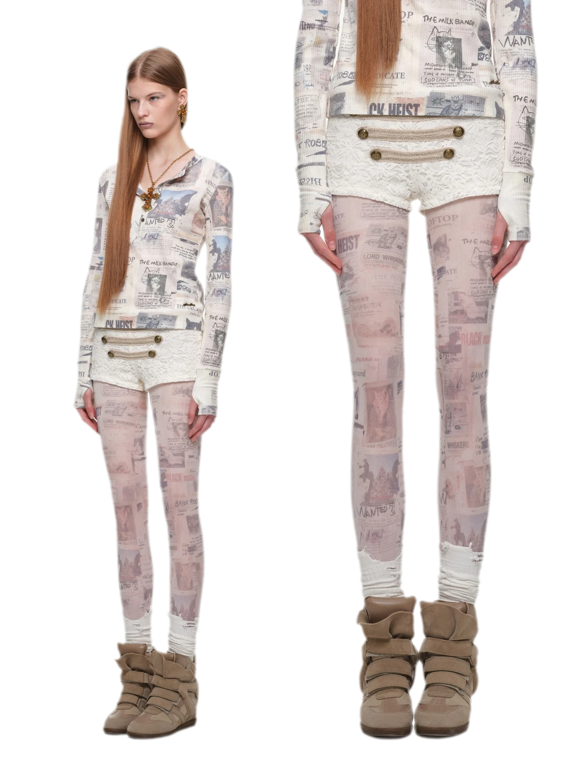 Vintage Cat Print Tights