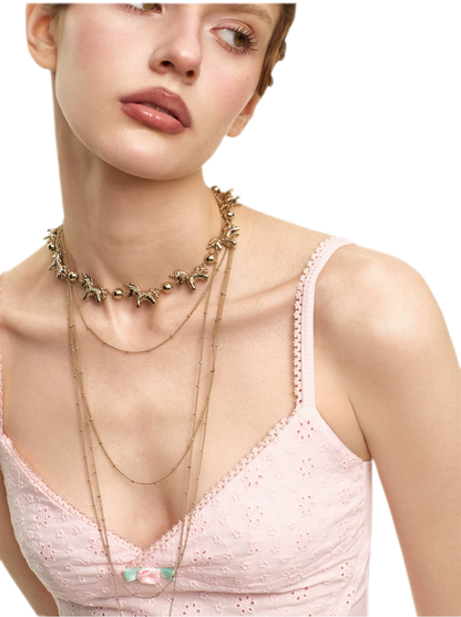Coffee Gold Layered Sweater Necklace