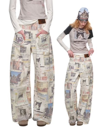Pantalon en toile imprimé à jambes larges