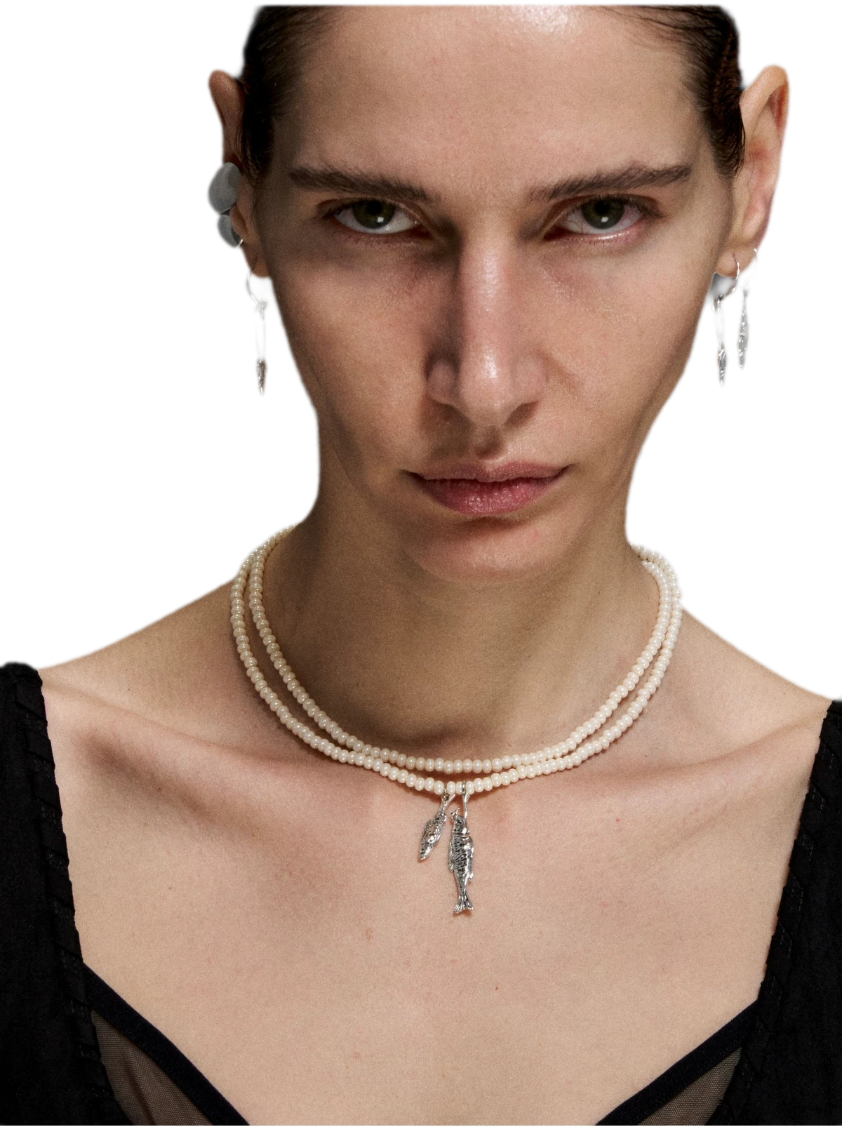 Double-Layer Beaded Fish Pendant Necklace