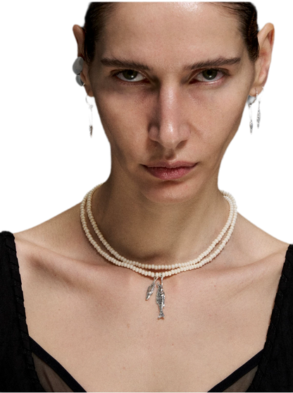 Double-Layer Beaded Fish Pendant Necklace