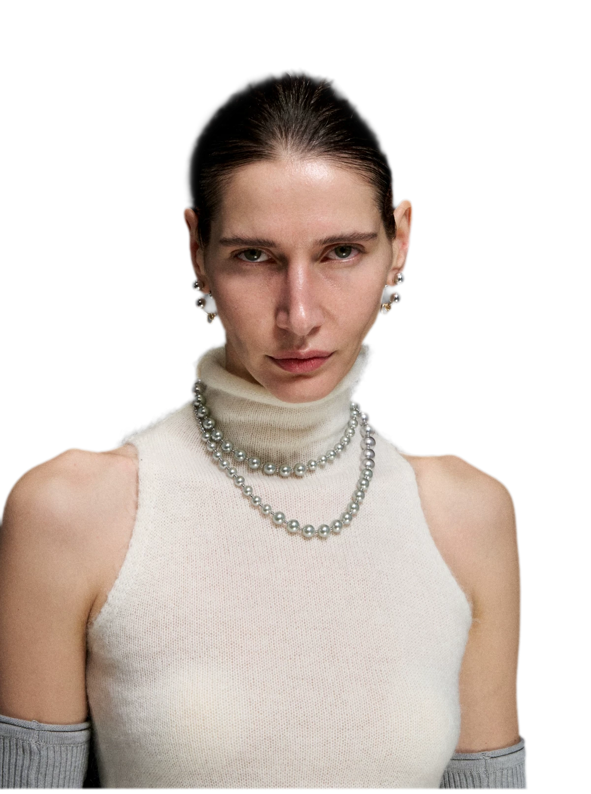 Silver Pearl Long Necklace