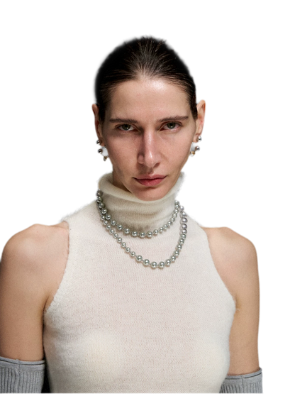 Silver Pearl Long Necklace