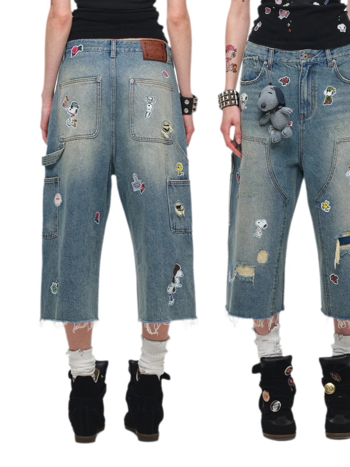 Washed Distressed Cropped Jeans