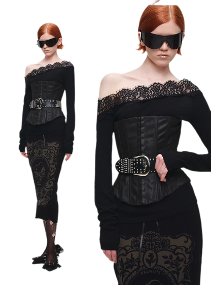Acetate Cashmere Lace Knit Top