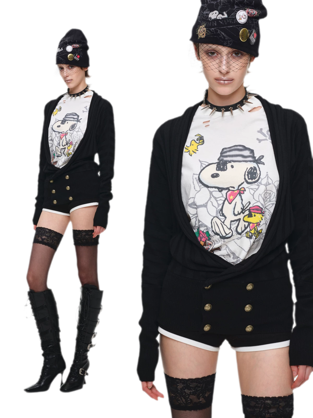 Double-Breasted V-Neck Cardigan