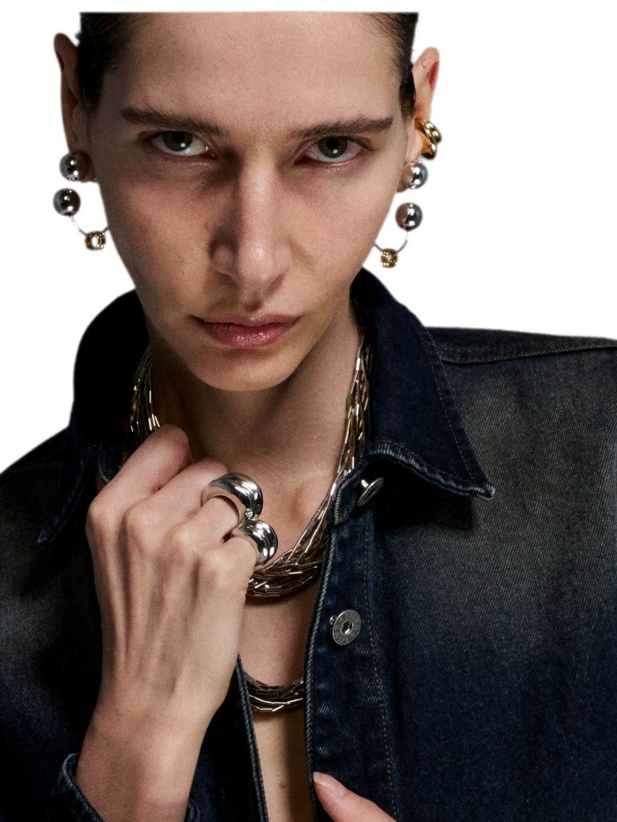 Reconstructed Series Gold and Silver Ball Earrings