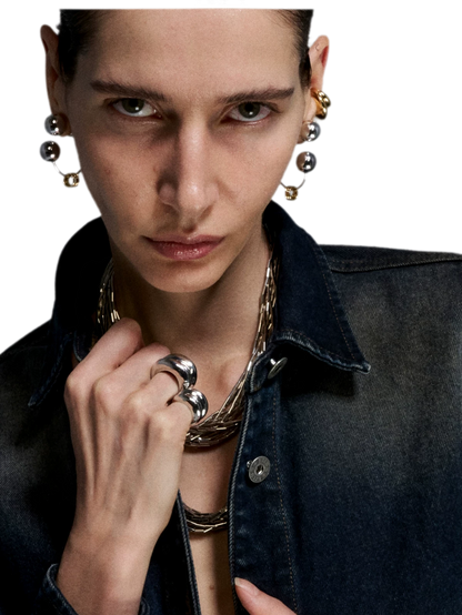 Reconstructed Series Gold and Silver Ball Earrings