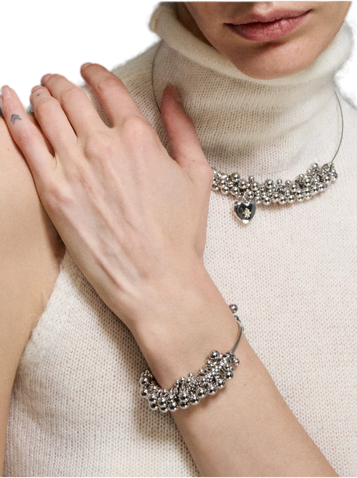 Silver Beaded Heart Bracelet
