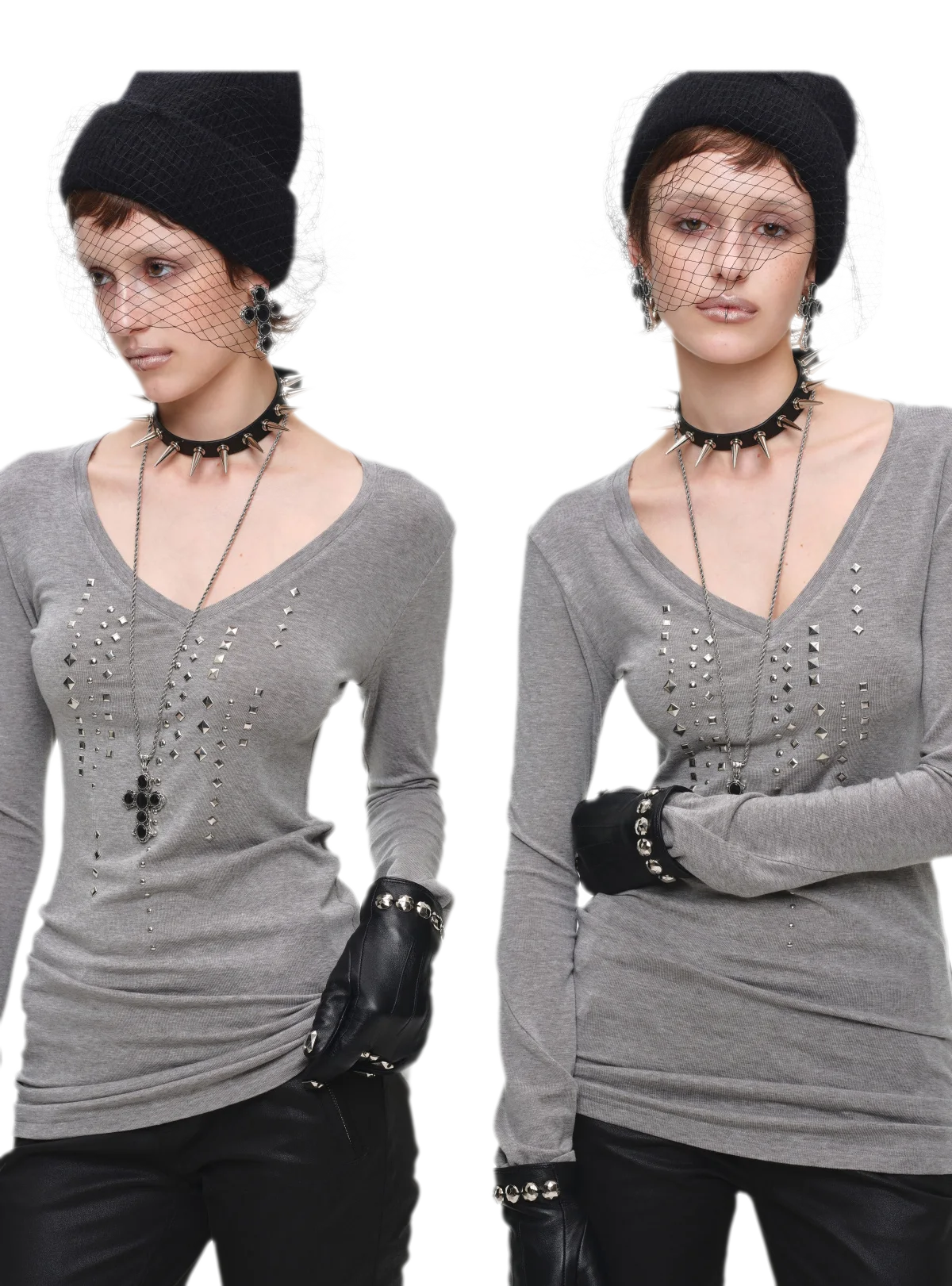 Rhinestone Fitted Knit Top