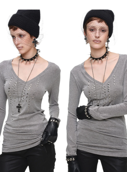 Rhinestone Fitted Knit Top