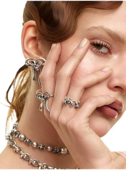 Vintage Bowknot Ring with Rhinestones