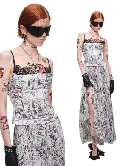 Pleated Newspaper A-Line Skirt