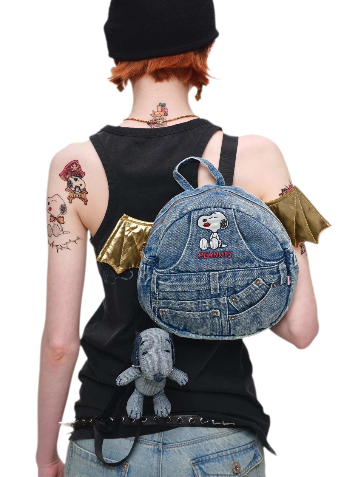 Washed Denim Embroidered Backpack