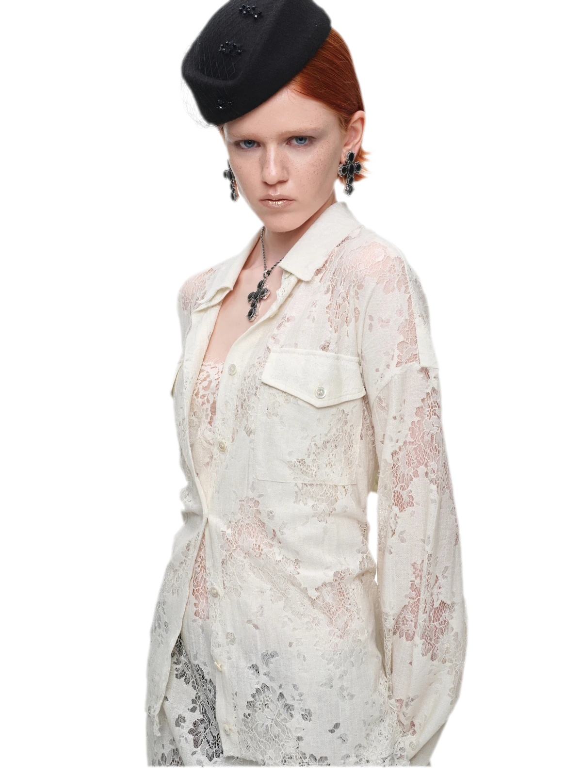 Lace Oversized Tie Shirt