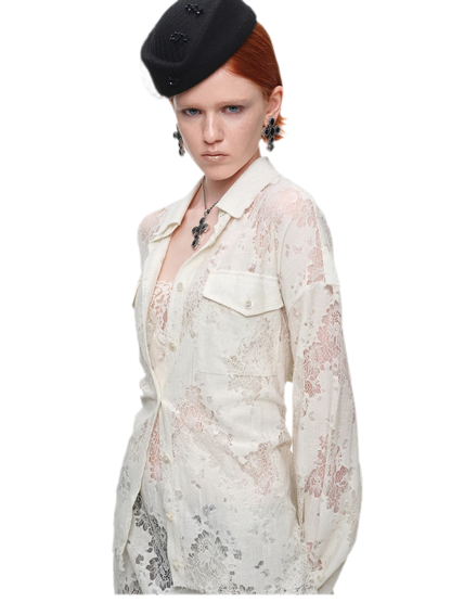 Lace Oversized Tie Shirt