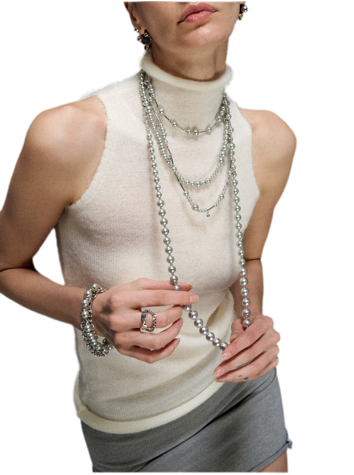 Silver Pearl Layered Necklace