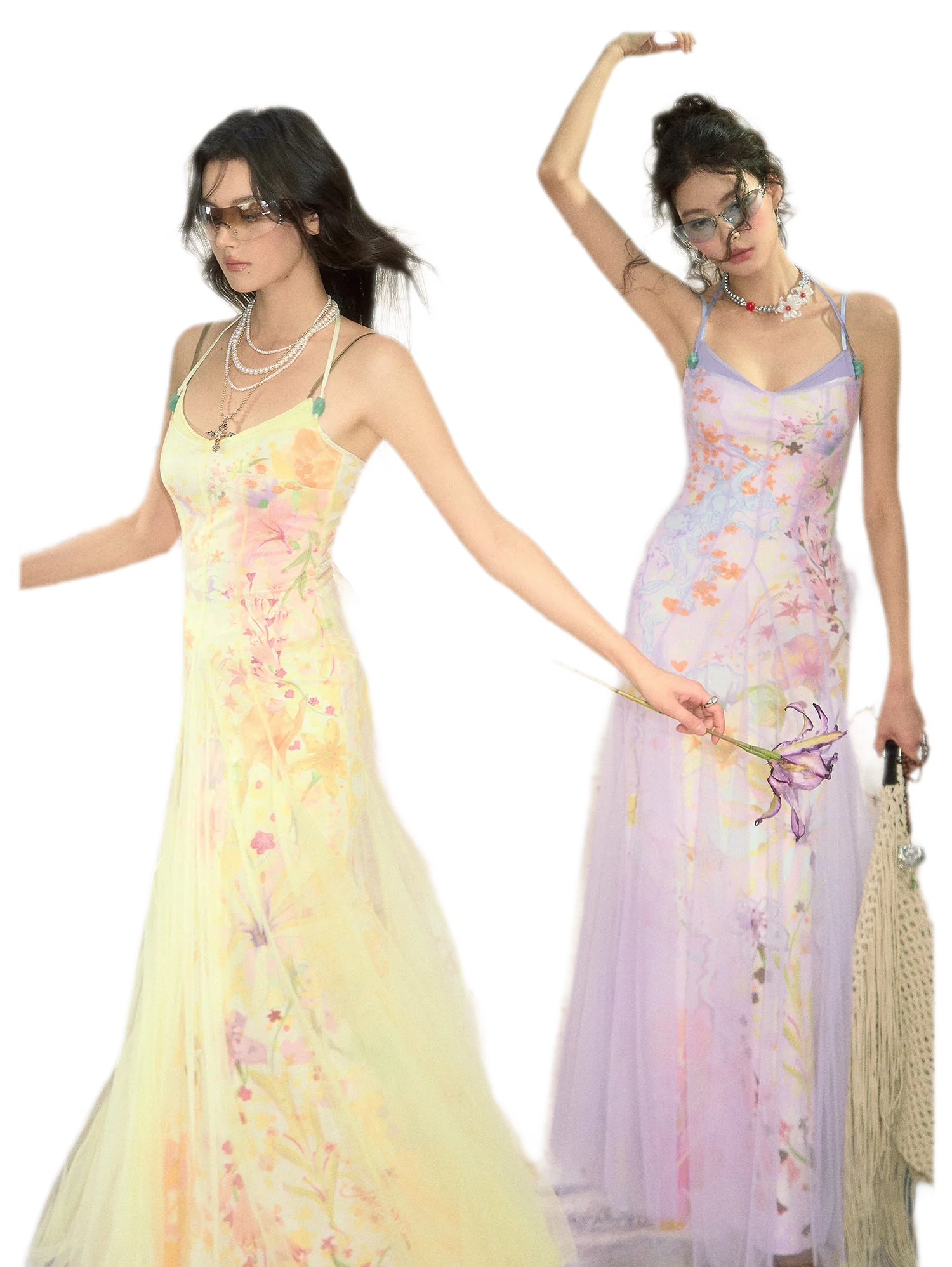 Oil-Painted Print Organza Set