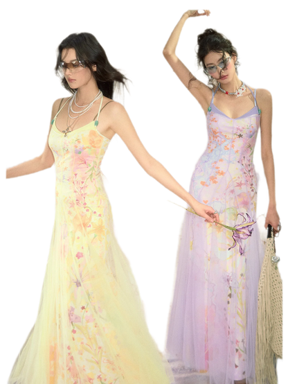 Oil-Painted Print Organza Set