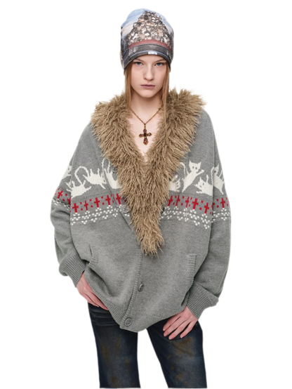 Gilet jacquard Fair Isle avec chats