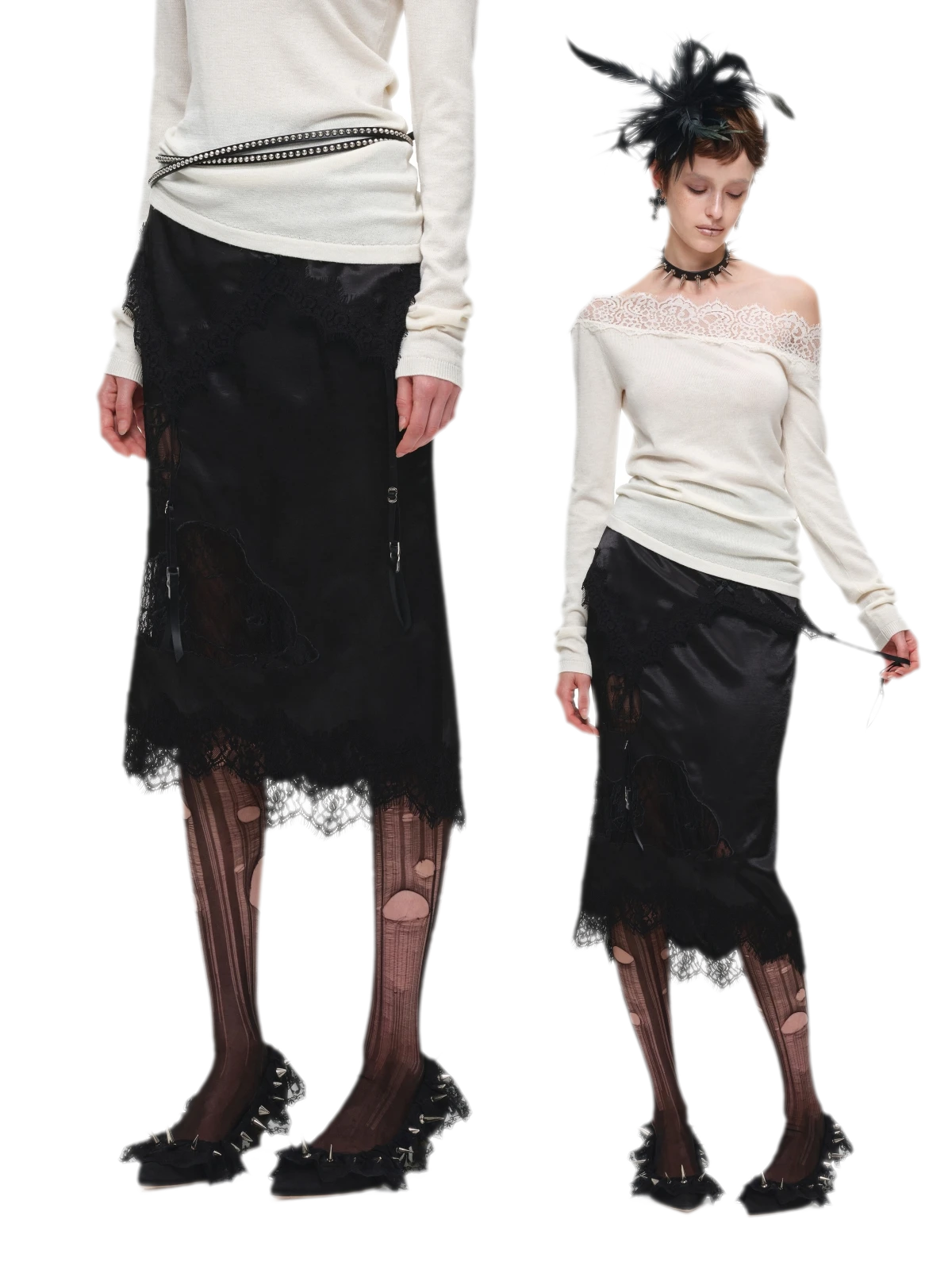 Glossy Satin Asymmetric Midi Skirt