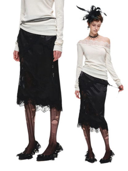 Glossy Satin Asymmetric Midi Skirt