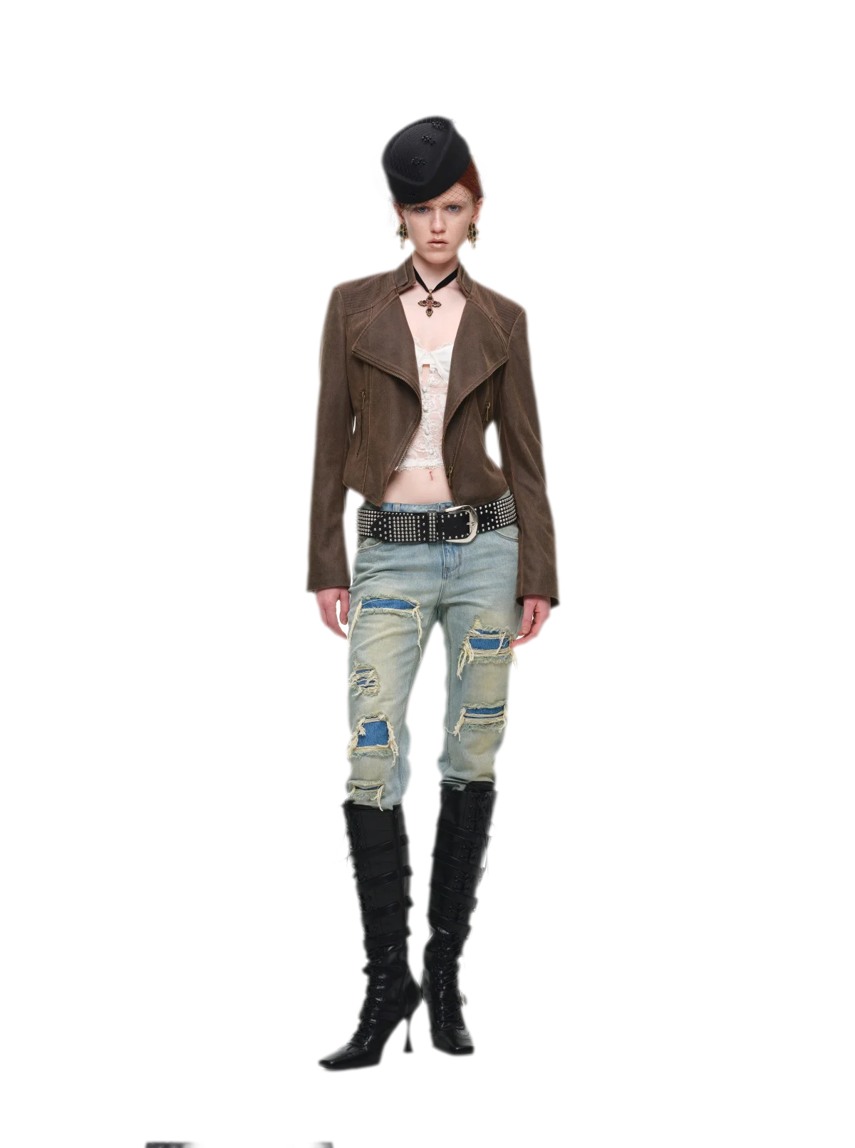 Washed Leather-Look Fitted Jacket