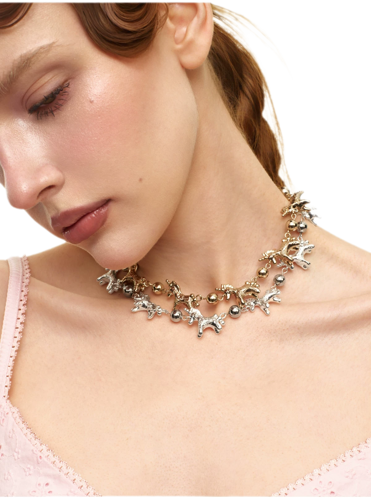 Embossed Pony Clavicle Necklace