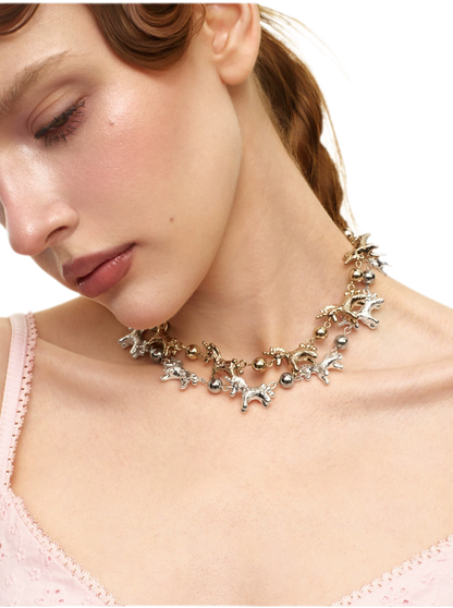 Embossed Pony Clavicle Necklace
