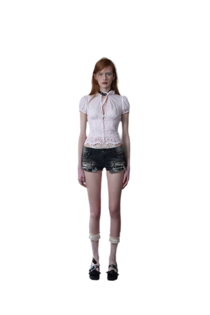 Deep V-Neck Jacquard Blouse