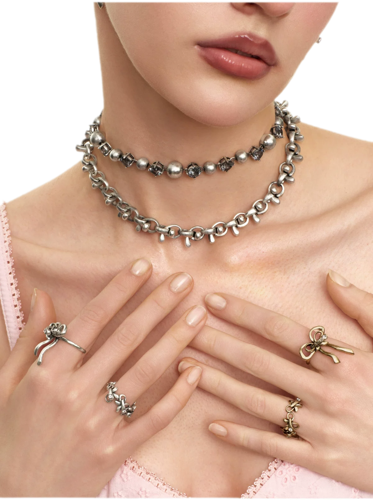 Vintage Bowknot &amp; Zircon Layered Choker