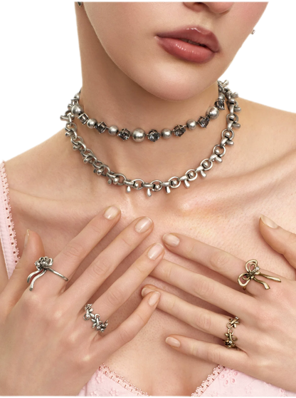 Vintage Bowknot &amp; Zircon Layered Choker