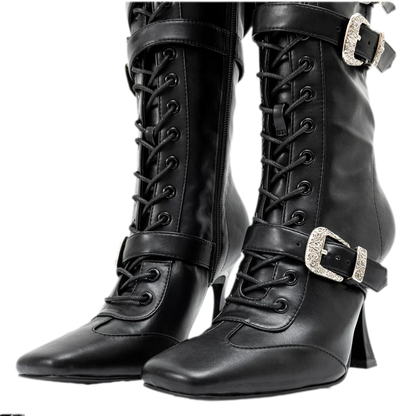 Metal Buckle Knee-High Boots