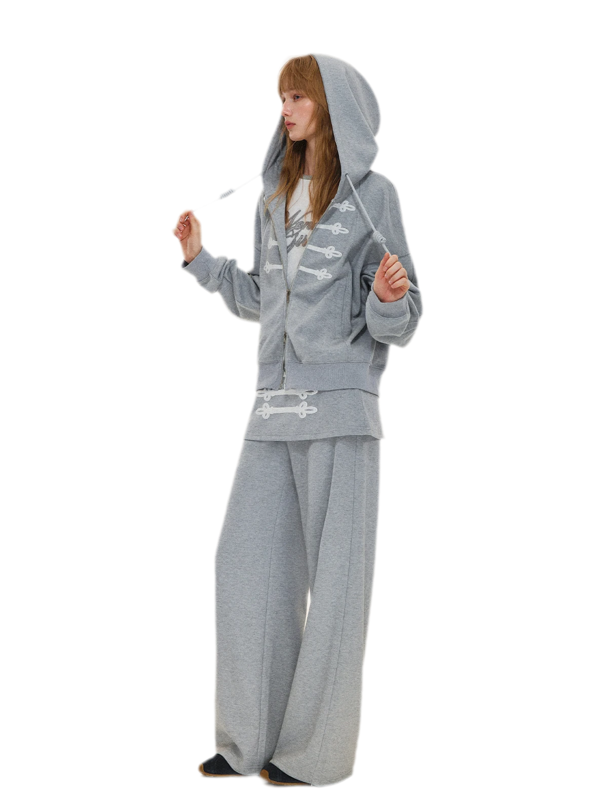 Texturierte Hoodie-Jacke mit Puff-Print