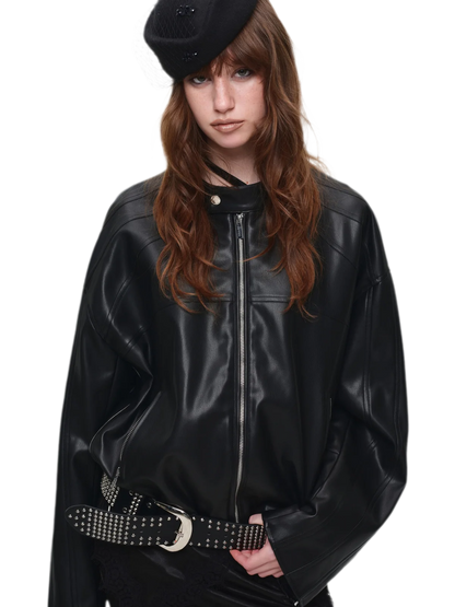 Contrast Trim Cropped PU Jacket