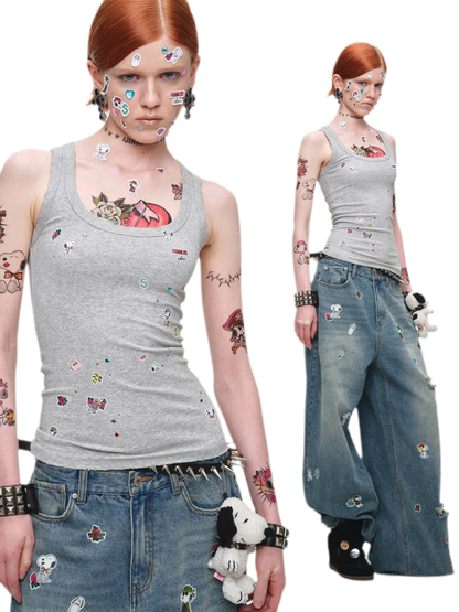 Washed Ribbed Scoop-Neck Tank