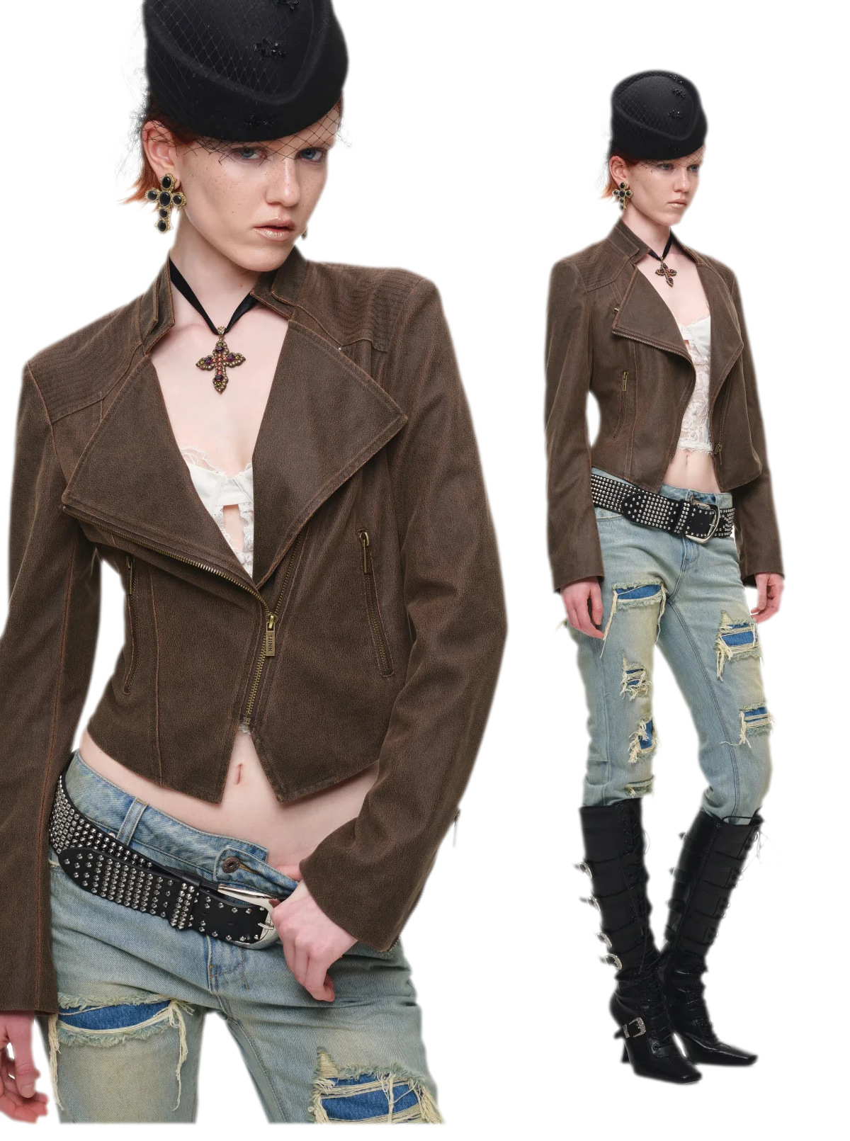 Washed Leather-Look Fitted Jacket