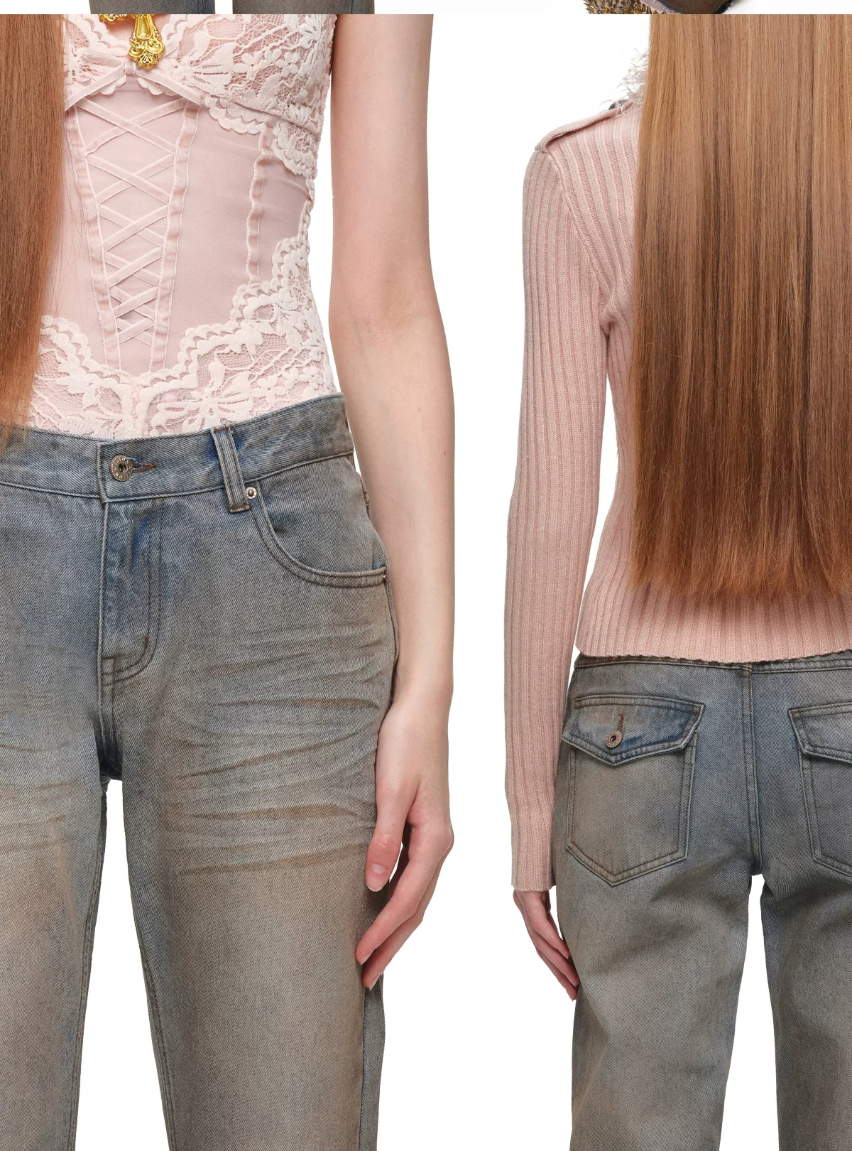 Quần jeans ống loe chuyển màu phong cách vintage