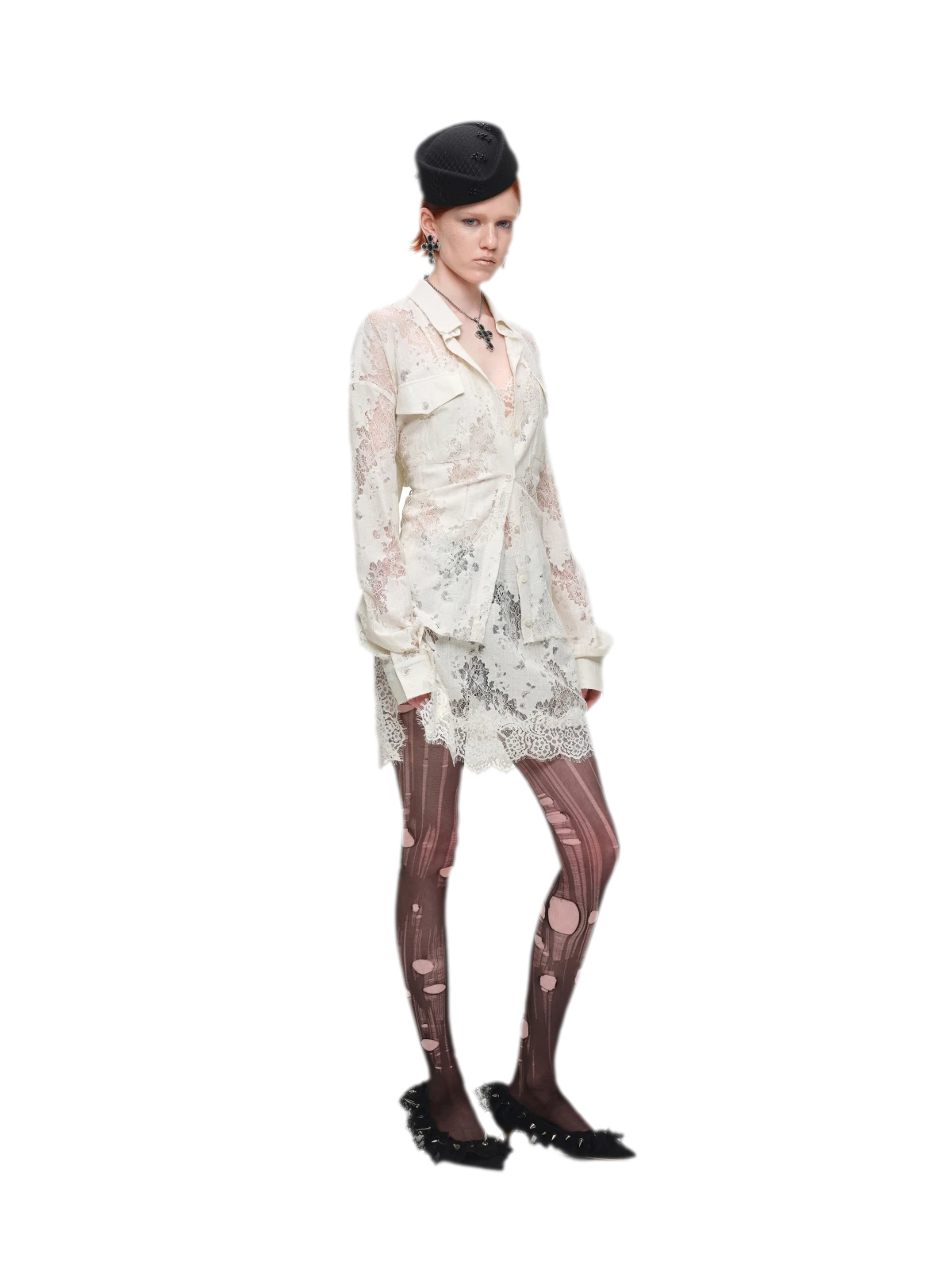 Lace Oversized Tie Shirt