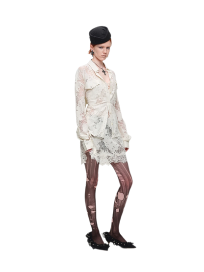 Lace Oversized Tie Shirt