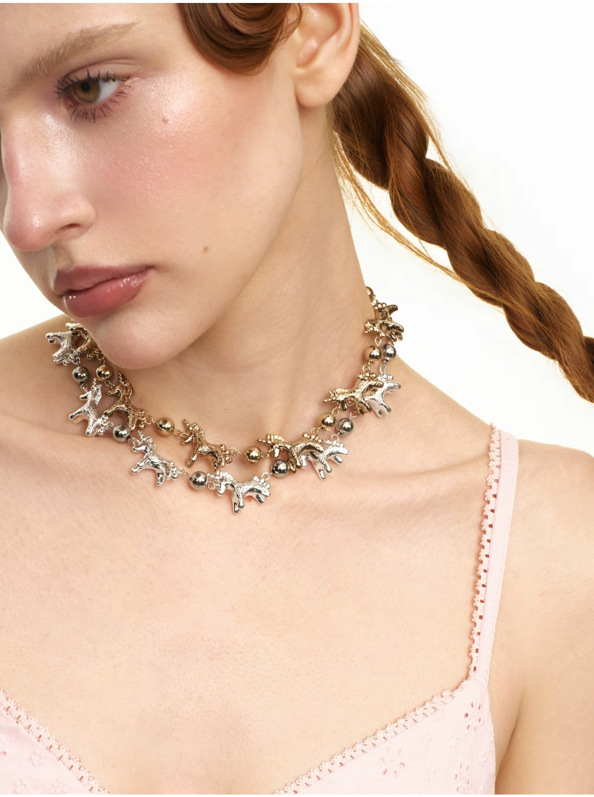 Embossed Pony Clavicle Necklace