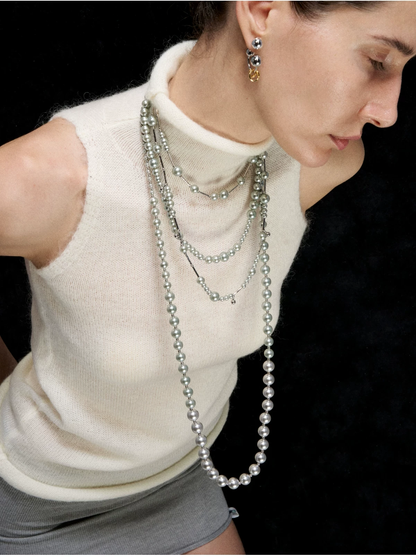 Silver Pearl Long Necklace