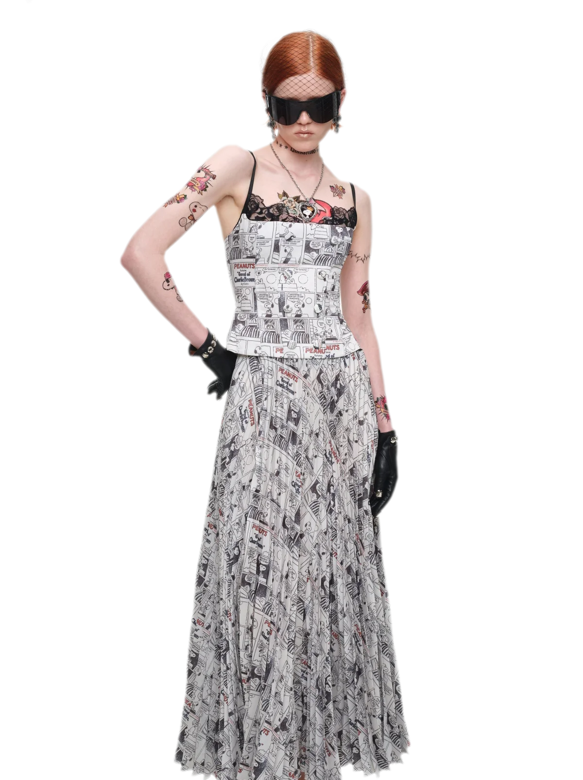 Pleated Newspaper A-Line Skirt