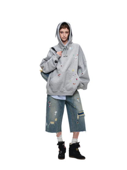 Washed Distressed Cropped Jeans