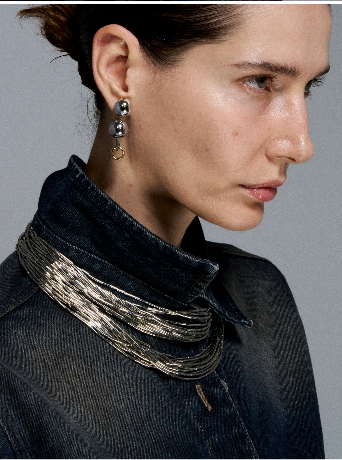 Silver Tube Sweater Necklace