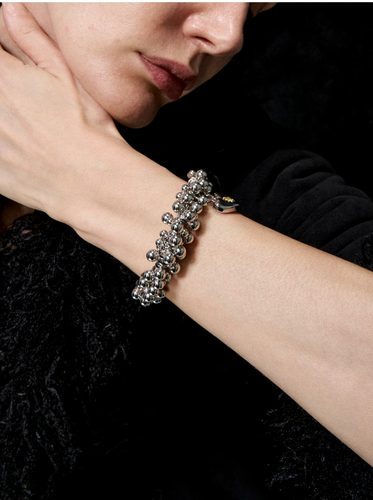 Silver Beaded Heart Bracelet