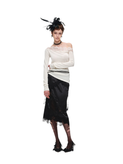 Glossy Satin Asymmetric Midi Skirt